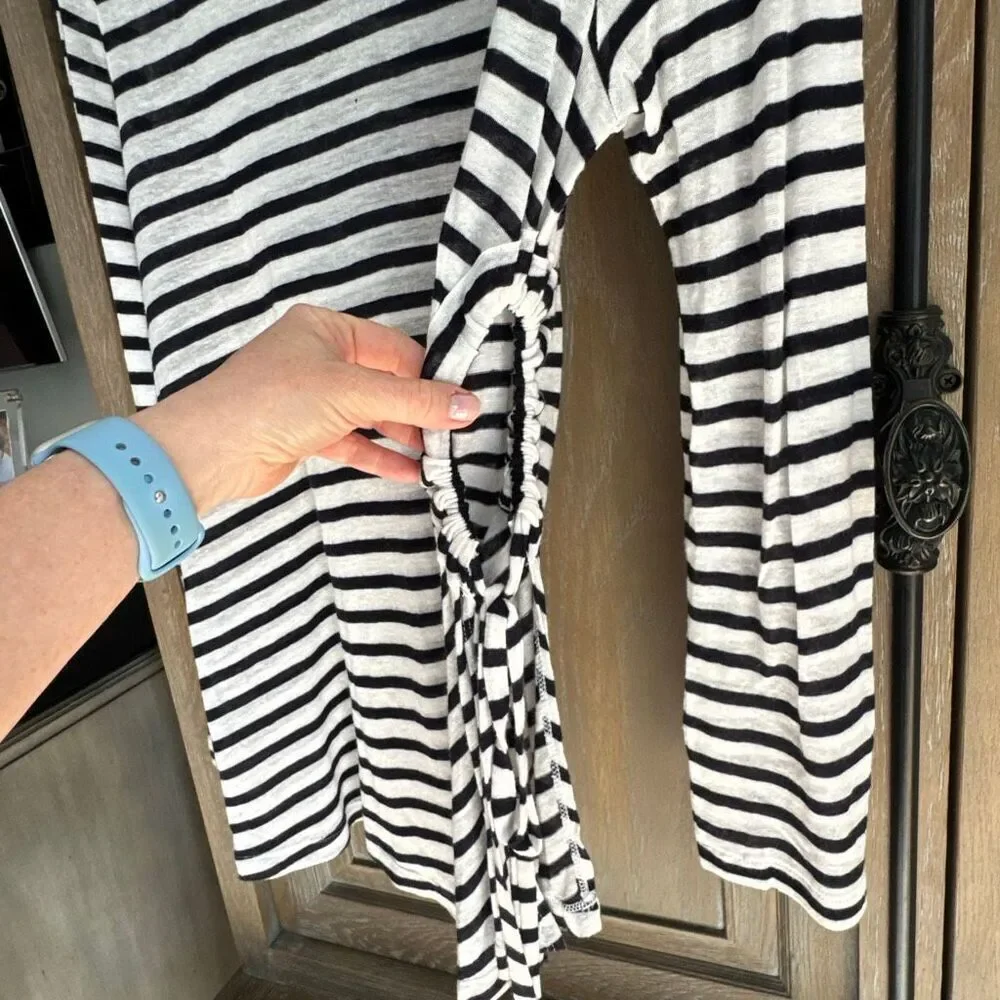 T by Alexander Wang Classic Striped Slub Jersey Long Sleeve Tee side opening